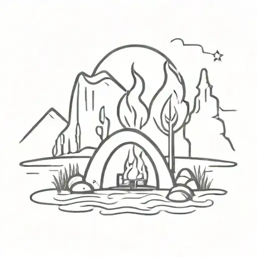 campfire and creek tattoo design idea
