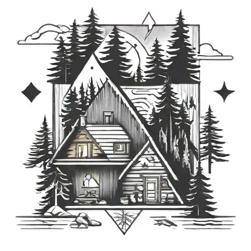 cabin and camp  tattoo design idea