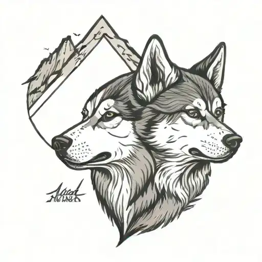 husky dog in mountains tattoo design idea
