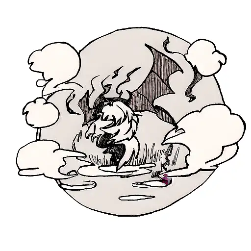 A demon devours the moon, with lightning in the background. tattoo design idea