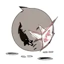 A demon devours the moon, with lightning in the background. tattoo design idea