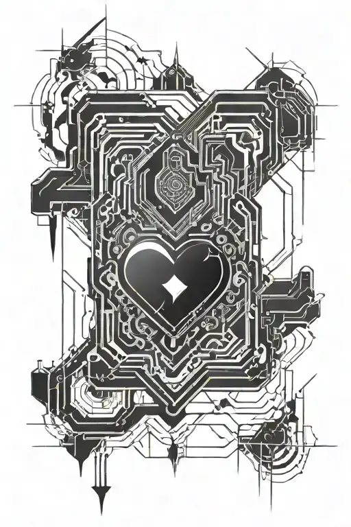 lots of sharp curves and lines that runs down to a fine point at the very end with a blackened heart in the middle tattoo design idea