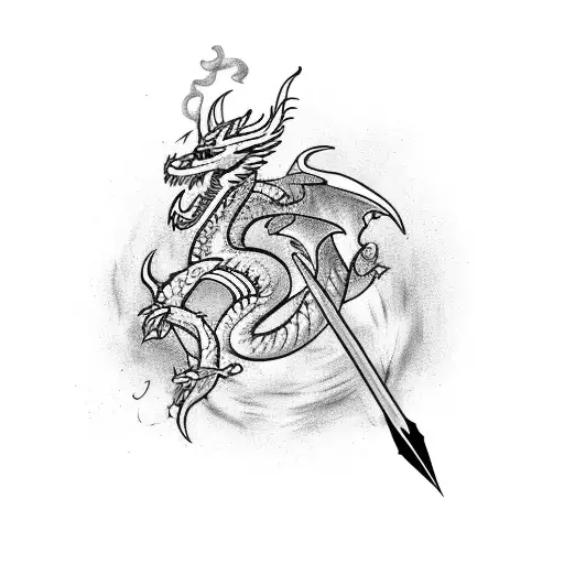 arrow with dragon around tattoo design idea