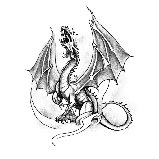 A dragon breathing fire onto an Irish cross, creating a smoky effect tattoo design idea