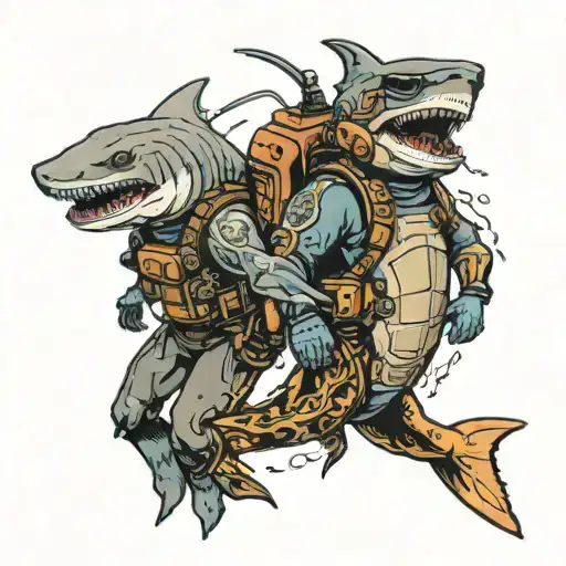 Helmetdiver friends with shark tattoo design idea