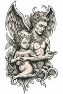 angel and winged devil   tattoo design idea