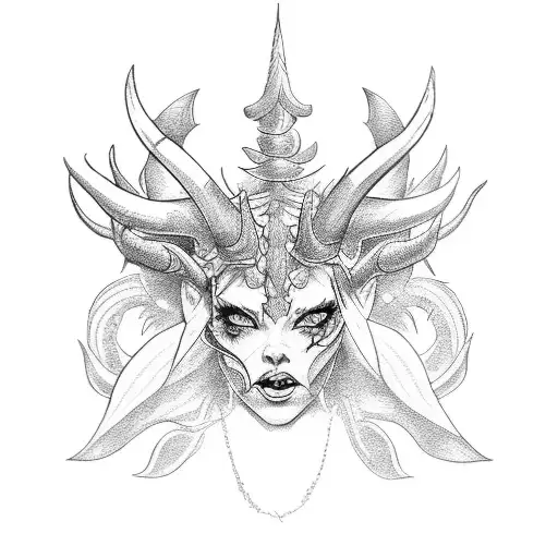 devil goddess with horns tattoo design idea