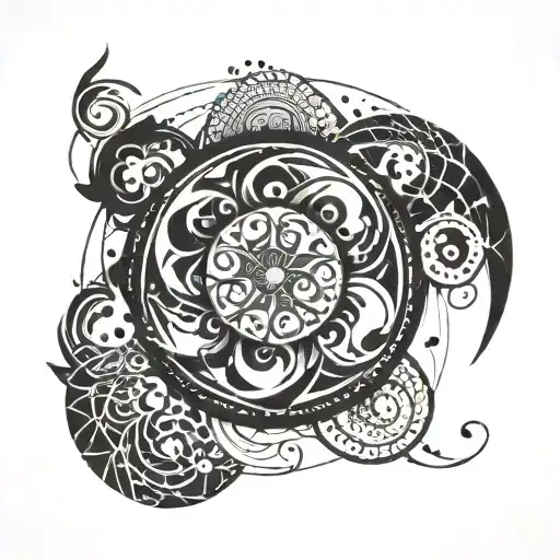 A circular design incorporating a trisquel and ink splatter elements tattoo design idea