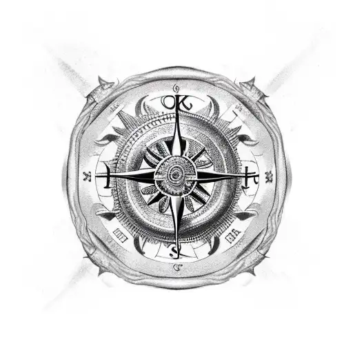 kraken and compass tattoo design idea