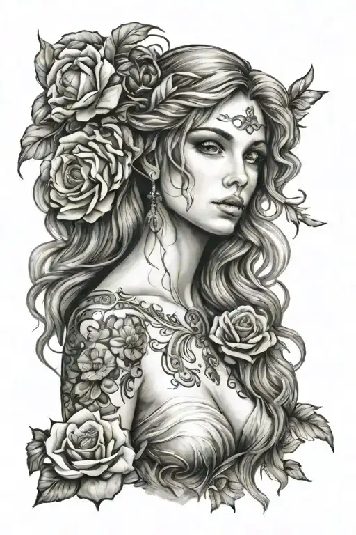 full body Aphrodite realisric beautiful girl shoulder tattoo tattoo design idea
