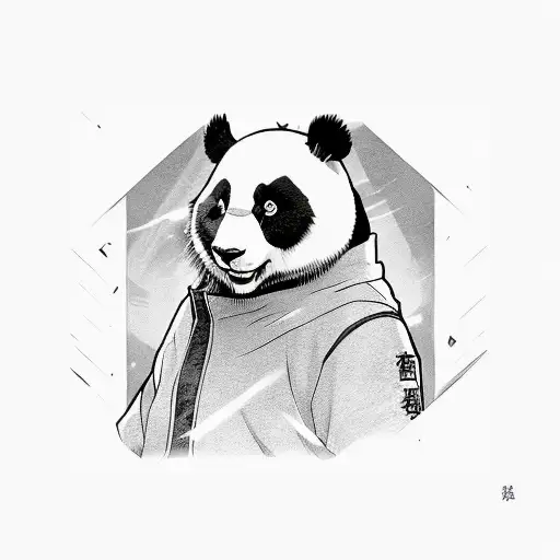 an anime badass panda bear in a comic book panel tattoo design idea