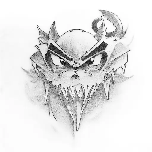 Create a tattoo of a scene from a favorite anime series using black-grey shading for a dramatic effect tattoo design idea