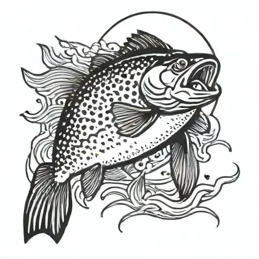 Fisherman trout jumping tattoo design idea