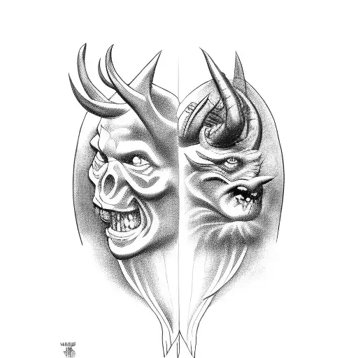 God and Devil and money  tattoo design idea