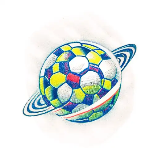 Soccer Ball orbiting like saturn tattoo design idea