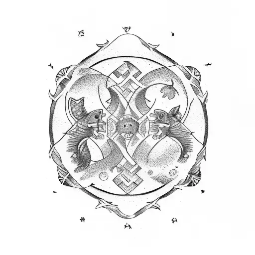 create a tattoo image which have zodiac of gemini leo and pisces tattoo design idea