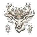 A simplified black and white illustration of a majestic deer with large antlers. The deer wears a police helmet, holds a tattoo design idea