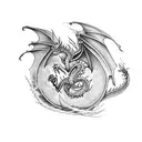 Dragon breathing fire, inside fire a powerful fist tattoo design idea