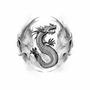 Dragon breathing fire, inside fire a powerful fist tattoo design idea