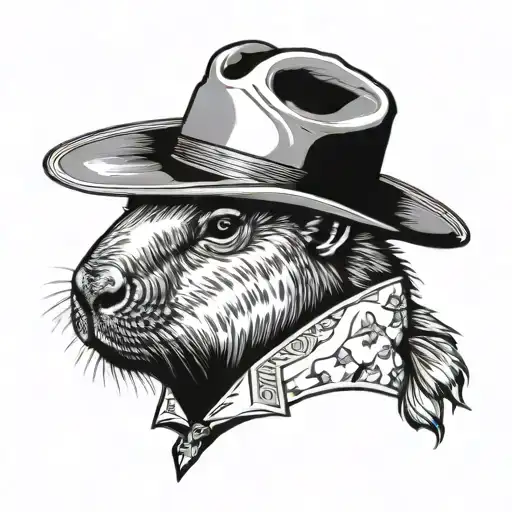 capybara cowboy with mullet tattoo design idea