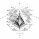 An engineer's blueprint-inspired design featuring a mountain, ocean, and musical instruments tattoo design idea