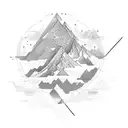 An engineer's blueprint-inspired design featuring a mountain, ocean, and musical instruments tattoo design idea