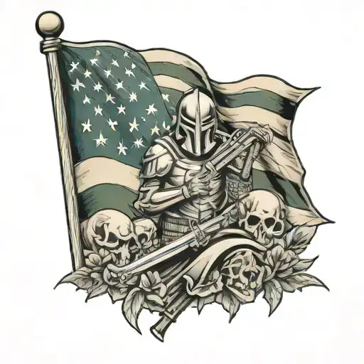 military spartan realistic American flag graveyard tattoo design idea