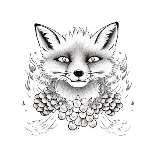 running fox, grapes,  tattoo design idea