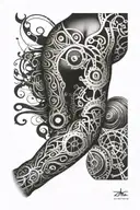 sleeve for arm tattoo paul booth style  and biometric  tattoo design idea