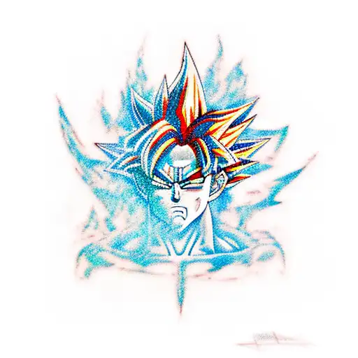 An abstract art tattoo inspired by Goku's energy and power, using contrasting colors and shapes tattoo design idea