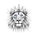 A realistic portrait of Jesus Cristo wearing a crown of thorns, with a lion and an eagle on either side, representing his strength and majesty. tattoo design idea