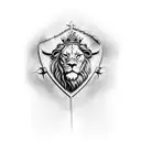 A realistic portrait of Jesus Cristo wearing a crown of thorns, with a lion and an eagle on either side, representing his strength and majesty. tattoo design idea