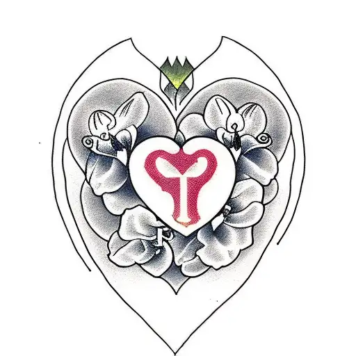 heart with orchids and use initials EJ tattoo design idea