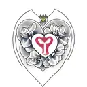 heart with orchids and use initials EJ tattoo design idea