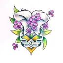 heart with orchids and use initials EJ tattoo design idea