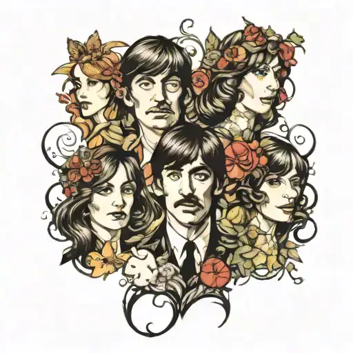 The Beatles and three daughters  tattoo design idea