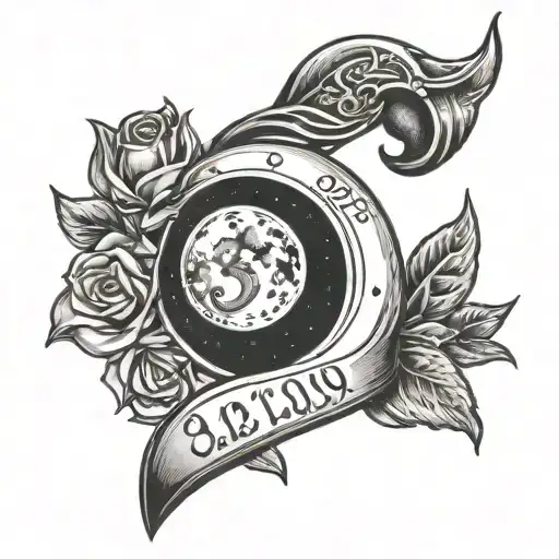 wedding band tattoo featuring a moon and the date 09.14.2024 tattoo design idea