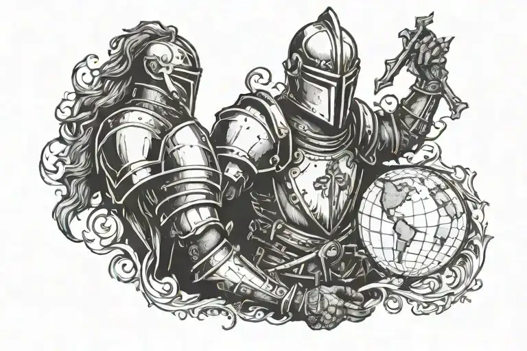 knight holding the world in his hands tattoo design idea