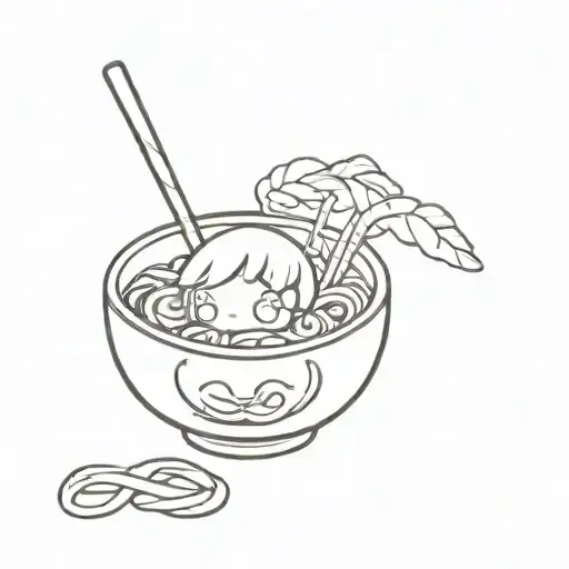 kawaii noodle bowl anime tattoo design idea
