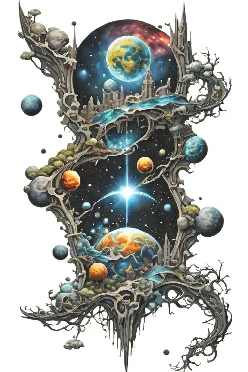 looking down at a trippy universe scene tattoo design idea