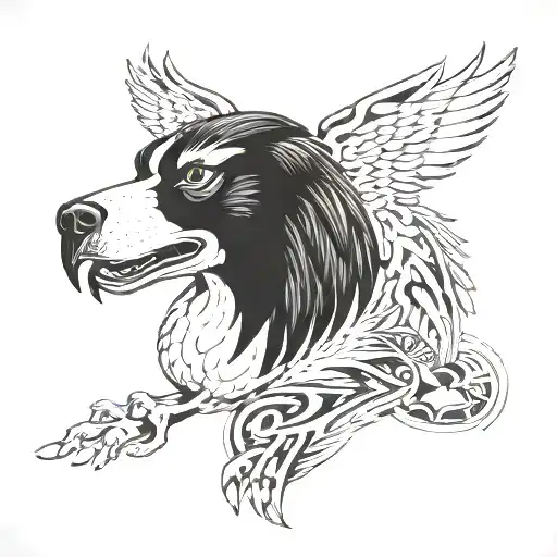 A surreal tattoo design combining elements of the Philadelphia Eagles logo and Odie (the client's dog), representing the client's love for both tattoo design idea