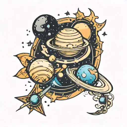 A unique tattoo design representing the universe as a leader, with planets and stars forming a powerful symbol of respect and authority tattoo design idea