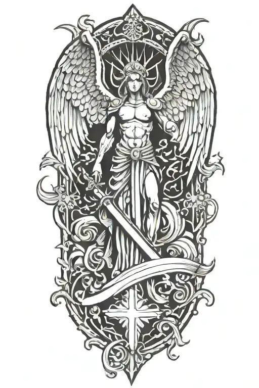 A split design featuring a guardian angel on one side and a demon on the other, symbolizing the balance between good and evil tattoo design idea