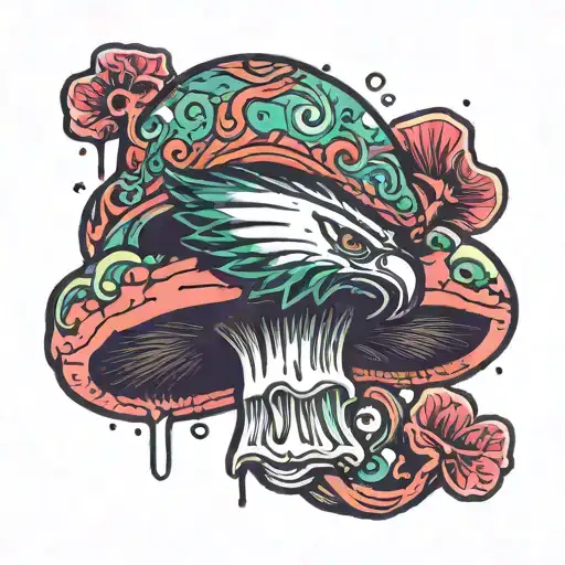 A psychedelic mushroom design with the Philadelphia Eagles logo subtly hidden within the details tattoo design idea