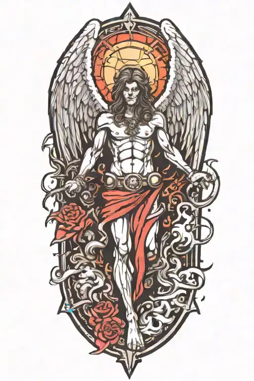 A split design featuring a guardian angel on one side and a demon on the other, symbolizing the balance between good and evil tattoo design idea