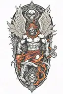 A split design featuring a guardian angel on one side and a demon on the other, symbolizing the balance between good and evil tattoo design idea