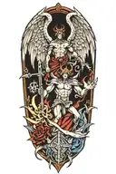 A split design featuring a guardian angel on one side and a demon on the other, symbolizing the balance between good and evil tattoo design idea