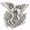 A split design featuring a guardian angel on one side and a demon on the other, symbolizing the balance between good and evil tattoo design idea
