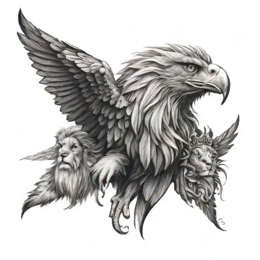 half lion and eagle tattoo design idea
