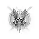 Design a complete sleeve tattoo that merges the aesthetics of hard industrial techno and neo tribal, using blackwork style tattoo design idea